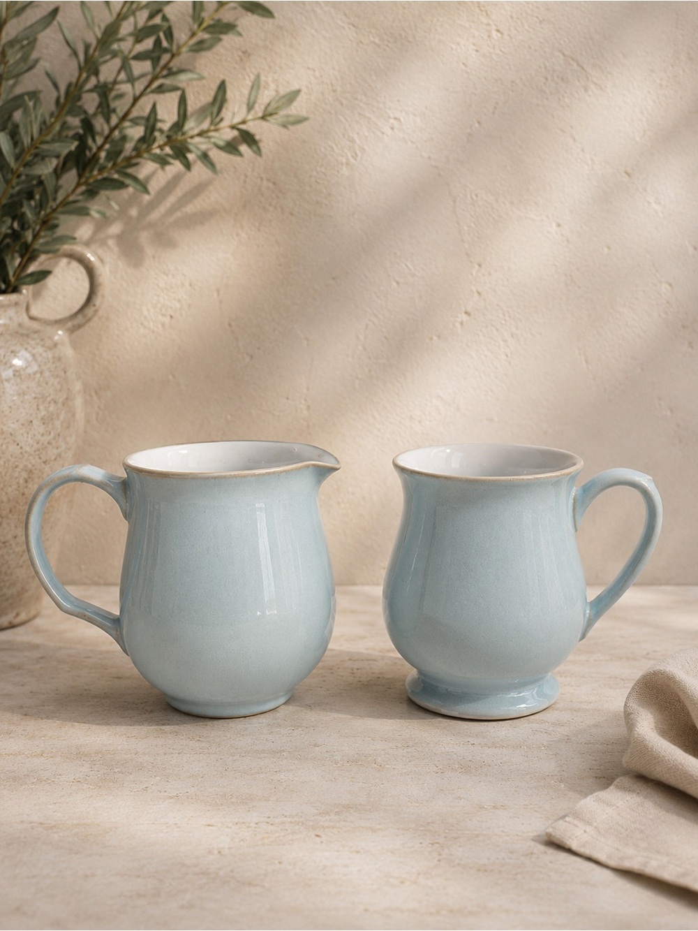 Denby Blue Creamer & Mug Set Stoneware Coffee Tea Cup
